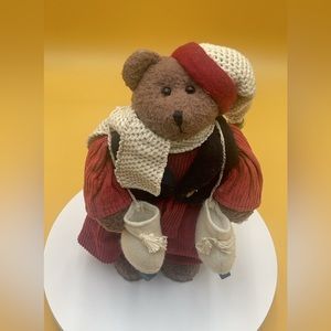Vintage teddy bear with ice skates, winter decor, Christmas decor